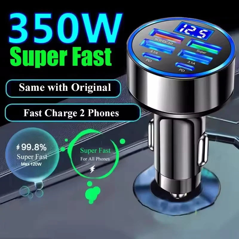 350W USB Car Charger PD QC3.0 USB C Car Phone Charger Type C Adapter for iPhone Samsung Huawei Xiaomi Quick Charge ﻿