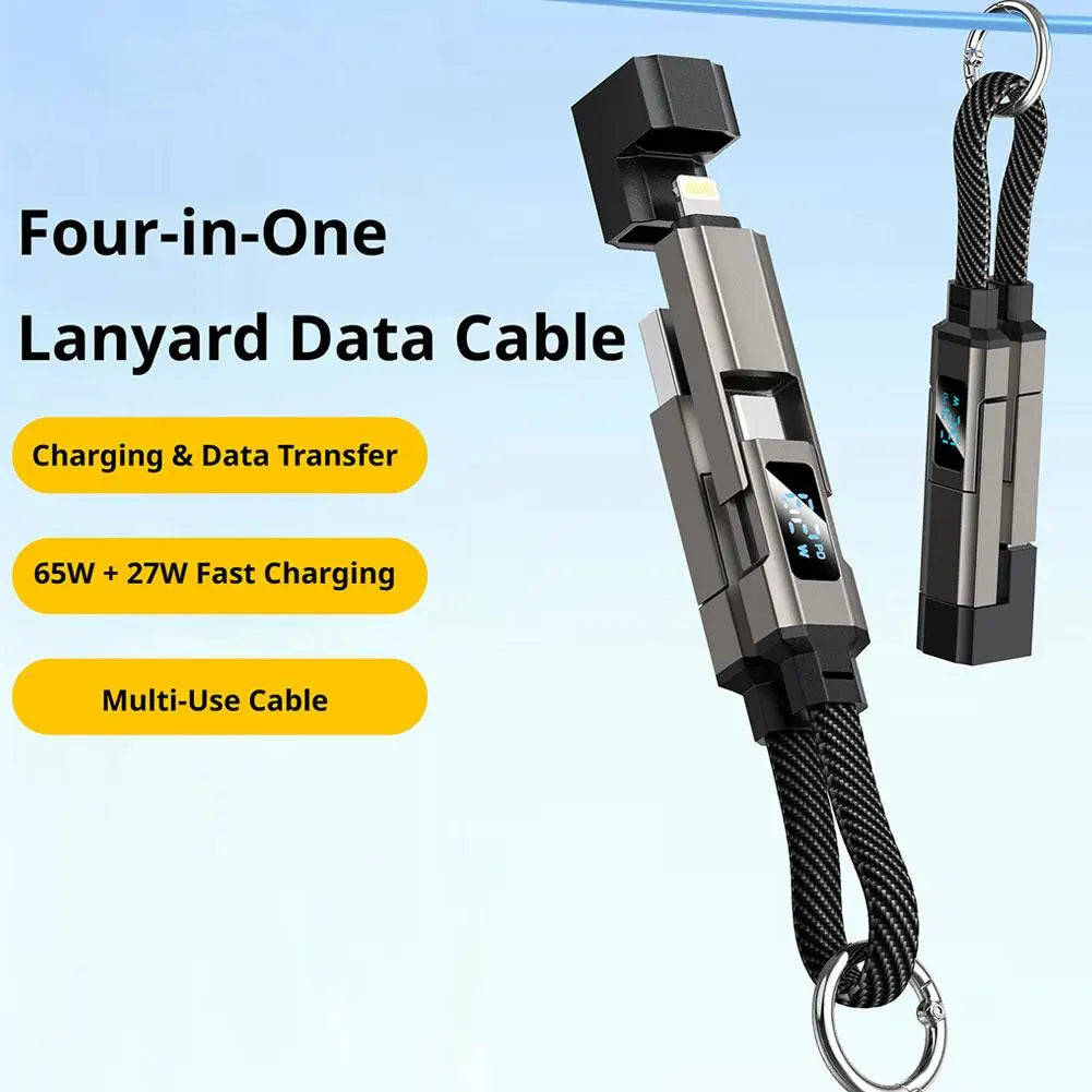 65W Digital Display Super Fast Charging 4 in 1 Keychain Data Cable Type C for Apple Portable Cord for IPhone/iPad/Samsung/Laptop