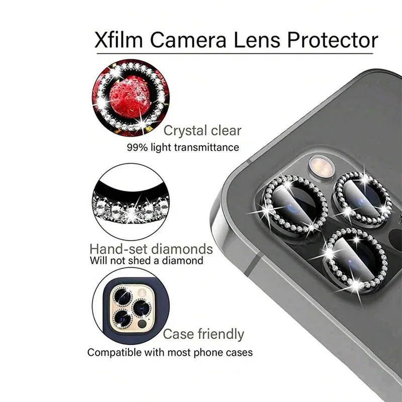 Bling Glitter Diamond Camera Lens Protector Case For iPhone 18 17 16 15 14 13 12 11Pro Max Plus Ultra Fold Sreen Protectors Film
