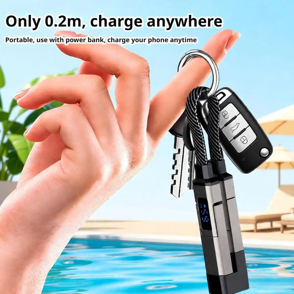 65W Digital Display Super Fast Charging 4 in 1 Keychain Data Cable Type C for Apple Portable Cord for IPhone/iPad/Samsung/Laptop